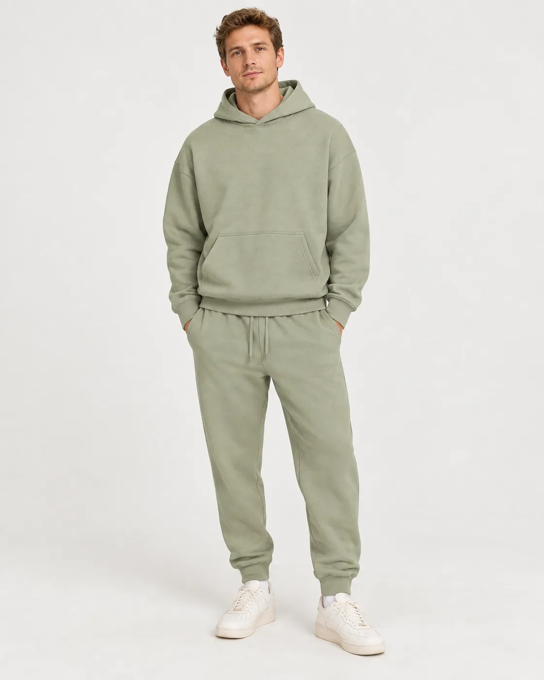 Core 380 & Matching Styles in Sage Grey, male model · matching set