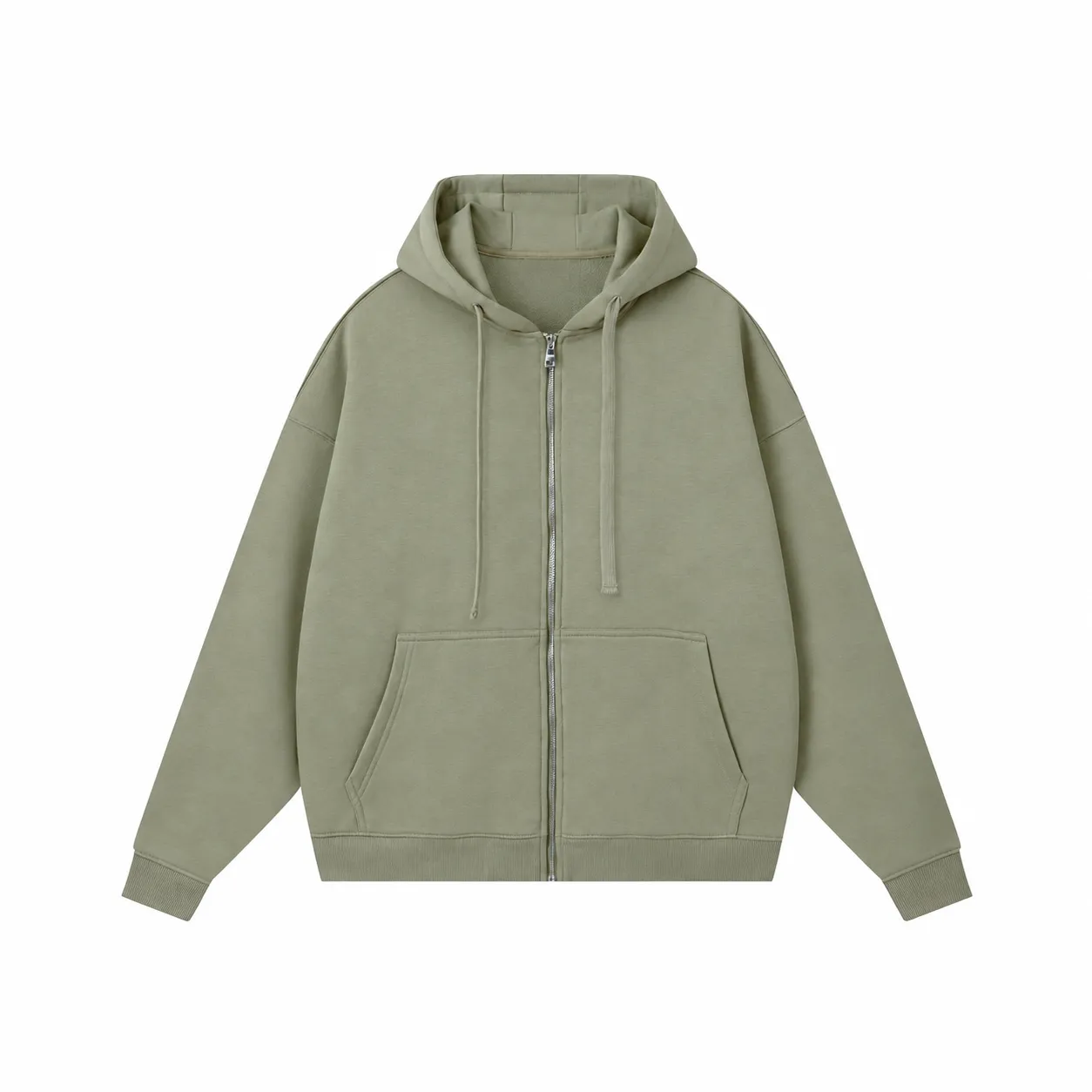 Core 380 & Matching Styles in Sage Grey, zip-up hoodie · front view