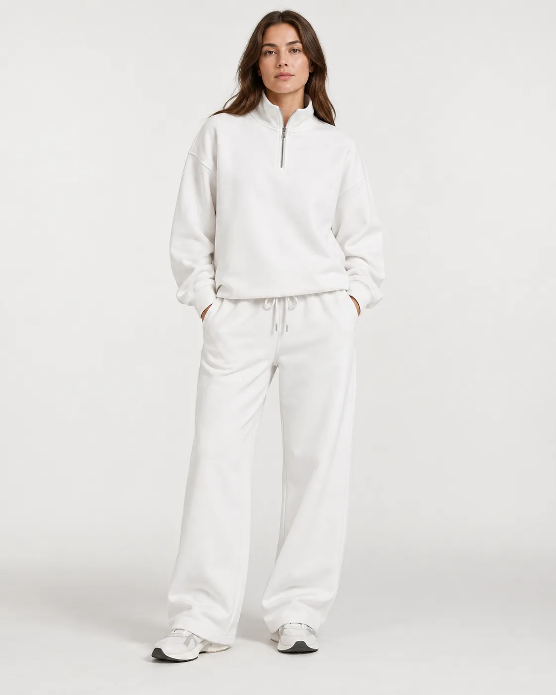 Field 450 Half-Zip in Off White, female model · matching set